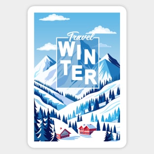 Winter Mountain snow sports ski Hotels in Snowy Mountains landscape Christmas Alps Sticker